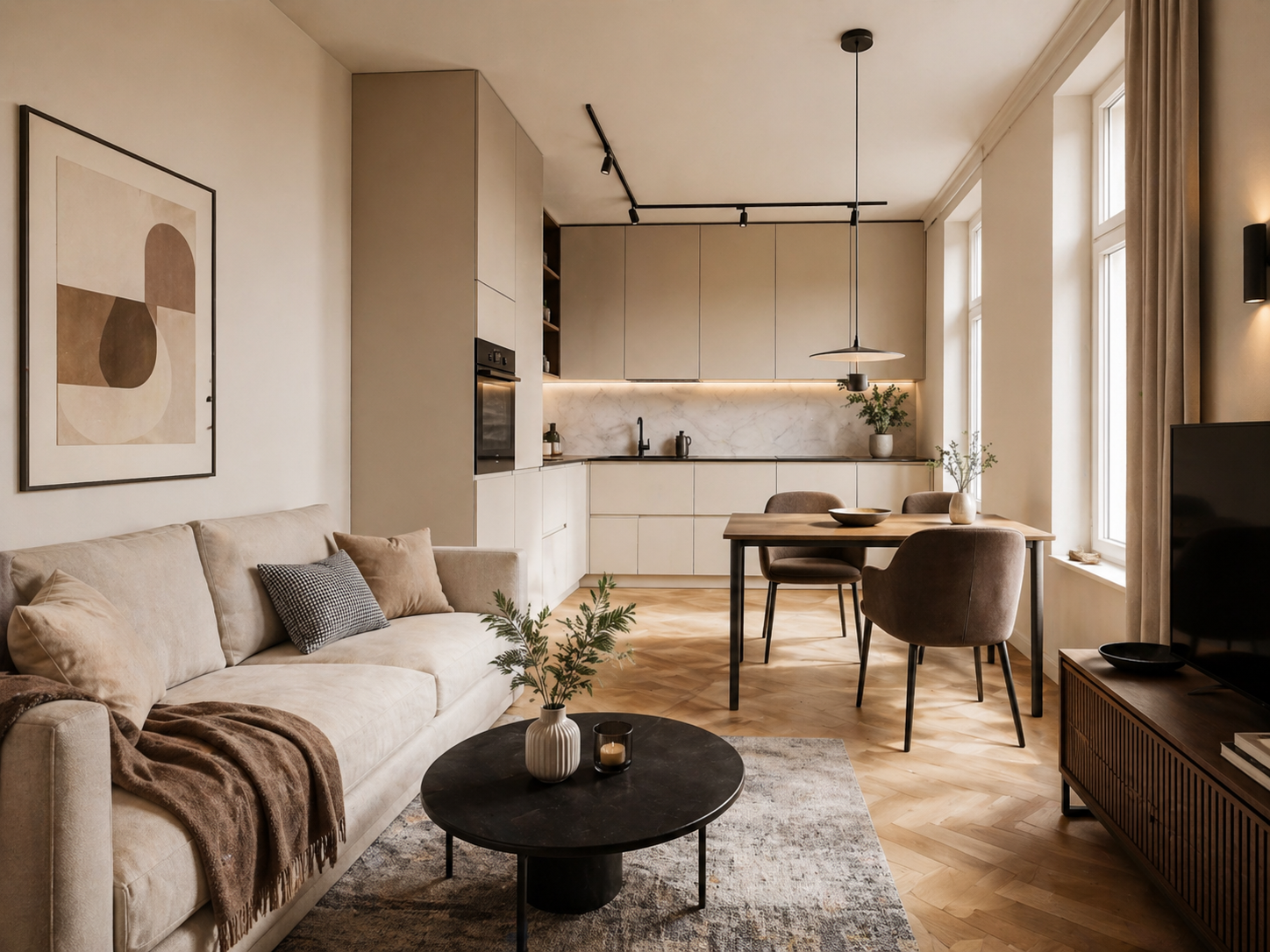 Living room and kitchen